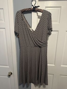 Brown Geometric Faux Wrap Dress - 18W